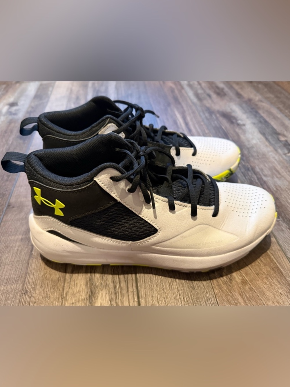 Under Armour Men’s White, Black & Neon Yellow Mid-Top Sneakers